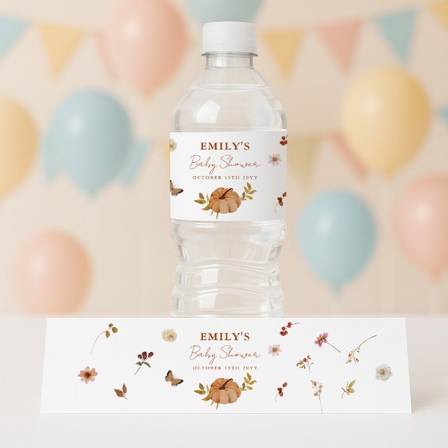 Etiqueta Para Botella De Agua Fall Pumpkin Wildflower Baby Shower (Subido por el creador)