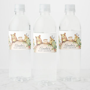 Etiqueta Para Botella De Agua Fantasía de animales de Woodland Green Baby Shower