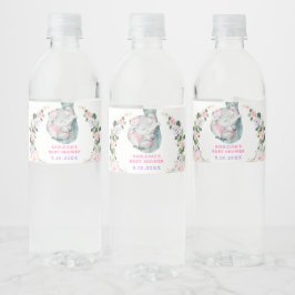 Etiqueta Para Botella De Agua Favor Baby Shower de Elefante Floral de Oro Púrpur
