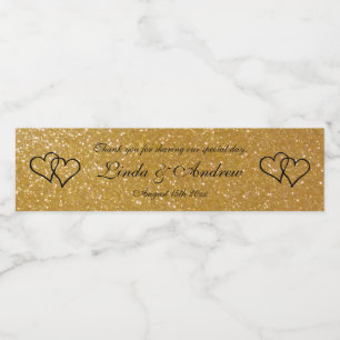 Etiqueta Para Botella De Agua Favor de boda personalizado con brillo de oro fals