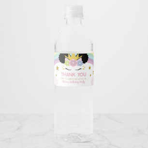 Etiqueta Para Botella De Agua Favor del Día del Aniversario de Unicornio Afro Pu