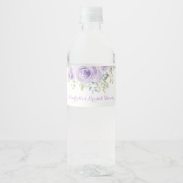 Etiqueta Para Botella De Agua Favoritos de flor de rosa de acuarela dorada púrpu
