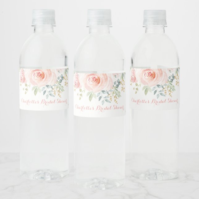 Etiqueta Para Botella De Agua Favoritos de Rosa de Flor de Acuarela Dorada Femen (Botellas)