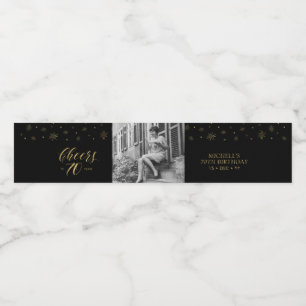 Etiqueta Para Botella De Agua Felicidades doradas y negras 70 años, Fiesta de cu