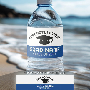Etiqueta Para Botella De Agua Felicitaciones Graduado Cap Azul Negro