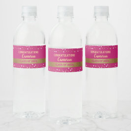 Etiqueta Para Botella De Agua Felicitaciones Personalizado negro rosado Graduado