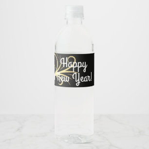 Etiqueta Para Botella De Agua Feliz Año Nuevo, botella de vino retro esparcido
