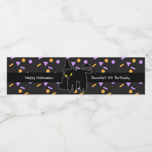 Etiqueta Para Botella De Agua Feliz cumpleaños gato negro de Halloween