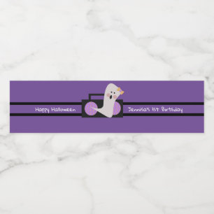 Etiqueta Para Botella De Agua Feliz Cumpleaños Morado Fantasma de Halloween 