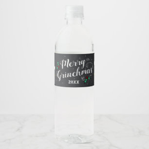 Etiqueta Para Botella De Agua Feliz Grinchmas   Fiesta Navideña del Grinch