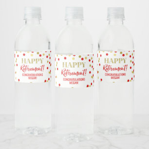 Etiqueta Para Botella De Agua Feliz Jubilación Confeti Rojo Dorado