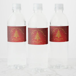 Etiqueta Para Botella De Agua Feliz Navidad 20XX Estrellas de árbol de oro rojo