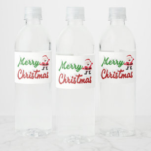 Etiqueta Para Botella De Agua Feliz Navidad Santa Claus guión verde rojo