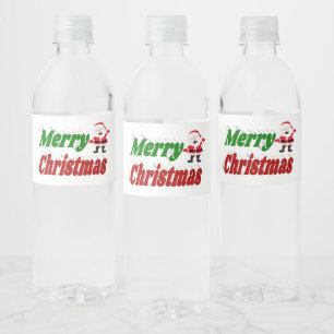 Etiqueta Para Botella De Agua Feliz Navidad Santa Claus tipografía verde roja