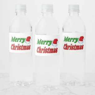 Etiqueta Para Botella De Agua Feliz Navidad Santa Hat rojo tipografía verde