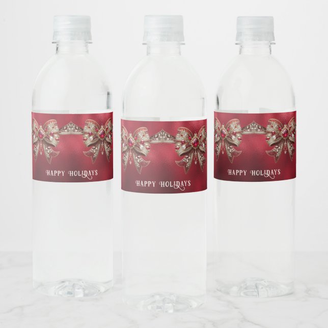 Etiqueta Para Botella De Agua Festividad de Bow Rojo (Botellas)