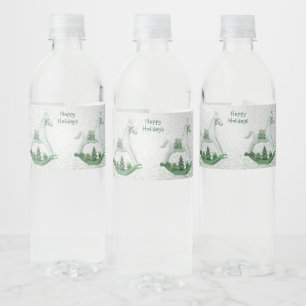 Etiqueta Para Botella De Agua Festividad de Navidades verdes de caballos blancos