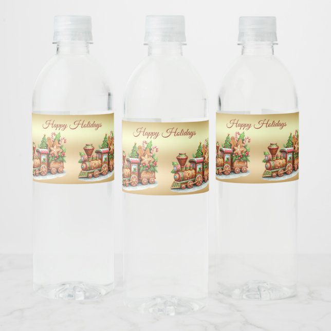 Etiqueta Para Botella De Agua Festividad del tren de Gingbread (Botellas)