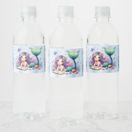 Etiqueta Para Botella De Agua Fiesta acuarela Mermaid Sea Life Cuto Hermoso