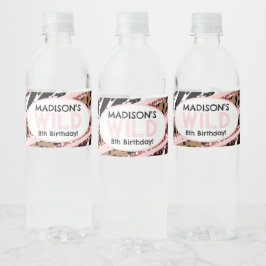 Etiqueta Para Botella De Agua Fiesta Animales Salvajes Chicas rosados Safari Cum