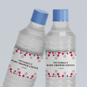 Etiqueta Para Botella De Agua Fiesta Baby Shower de flores mexicanas