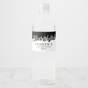 Etiqueta Para Botella De Agua Fiesta blanco y negro con estilo