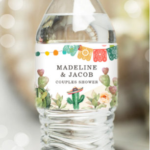 Etiqueta Para Botella De Agua Fiesta Cactus Mexicano Suculenta Aquarela Baño
