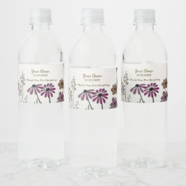 Etiqueta Para Botella De Agua Fiesta Colorful Garden Flores Mariposas Golden