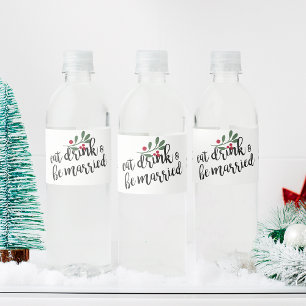 Etiqueta Para Botella De Agua Fiesta Come Bebe y Cásate Bayas de Navidad