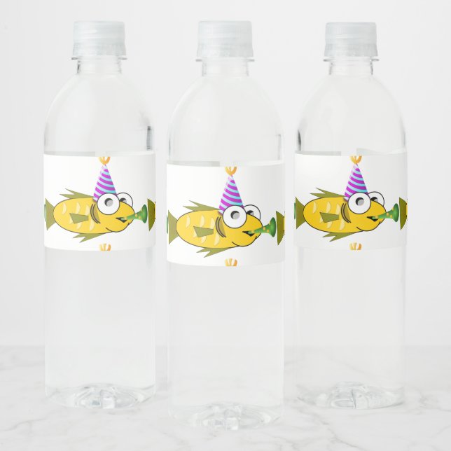 Etiqueta Para Botella De Agua Fiesta Cute Goldfish Personalizado Cumpleaños (Botellas)