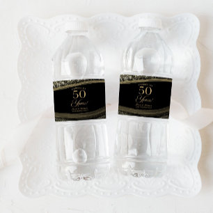 Etiqueta Para Botella De Agua Fiesta de aniversario de bodas de Ágata de Oro Neg