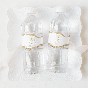 Etiqueta Para Botella De Agua Fiesta de aniversario de bodas de Agata Oro Blanco