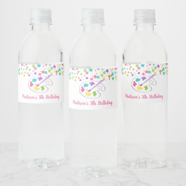 Etiqueta Para Botella De Agua Fiesta de arte arcoiris rosado Cumpleaños (Botellas)
