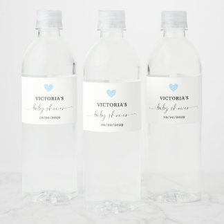 Etiqueta Para Botella De Agua Fiesta de Baby Shower Corazón Azul