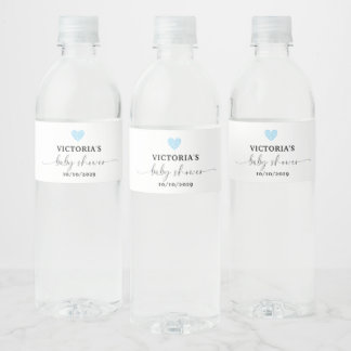 Etiqueta Para Botella De Agua Fiesta de Baby Shower Corazón Azul
