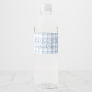 Etiqueta Para Botella De Agua Fiesta de Baby Shower de Azul a Cuadros Vintage