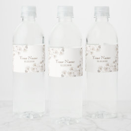 Etiqueta Para Botella De Agua Fiesta de Boda Floral Marrón Corazón Beige Elegant