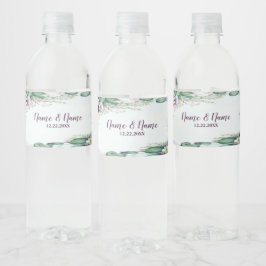 Etiqueta Para Botella De Agua Fiesta de bodas Morado Floral Verde Foliage Rústic