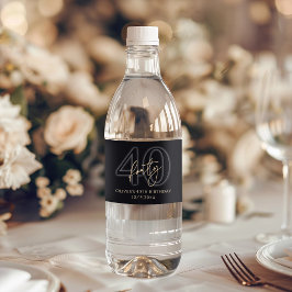 Etiqueta Para Botella De Agua Fiesta de Cumpleaños 40 de Oro Negro Moderno