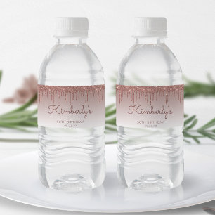 Etiqueta Para Botella De Agua Fiesta de Cumpleaños 50 Chic Rosa Dorado con Brill