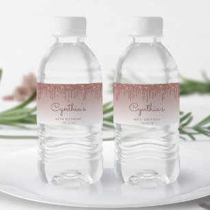 Etiqueta Para Botella De Agua Fiesta de Cumpleaños 60 Chic Rosa Dorado con Brill