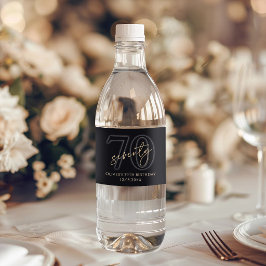 Etiqueta Para Botella De Agua Fiesta de Cumpleaños 70 de Oro Negro Moderno