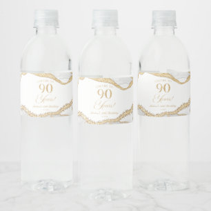 Etiqueta Para Botella De Agua Fiesta de cumpleaños 90 elegante agate oro blanco
