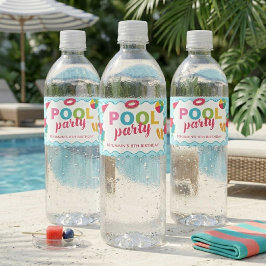 Etiqueta Para Botella De Agua Fiesta de Cumpleaños Colorido de Piscina para Niño