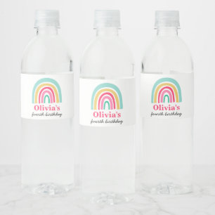 Etiqueta Para Botella De Agua Fiesta de cumpleaños de colores brillantes arcoíri