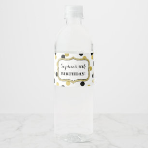 Etiqueta Para Botella De Agua Fiesta de cumpleaños de encargo del confeti negro