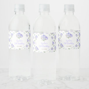 Etiqueta Para Botella De Agua Fiesta de Cumpleaños de Flores de Calabazas Morada