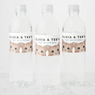 Etiqueta Para Botella De Agua Fiesta de cumpleaños de gemelos con gatitos adorab