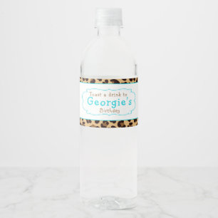 Etiqueta Para Botella De Agua Fiesta de cumpleaños de Leopard Print Blue Quatref
