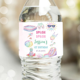 Etiqueta Para Botella De Agua Fiesta de cumpleaños de niña con tobogán acuático